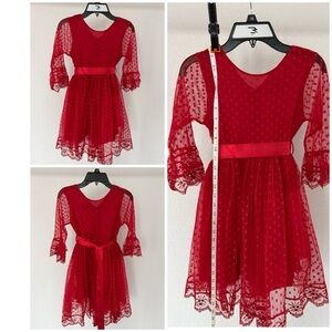 Red Lace Dress with Sheer Sleeves